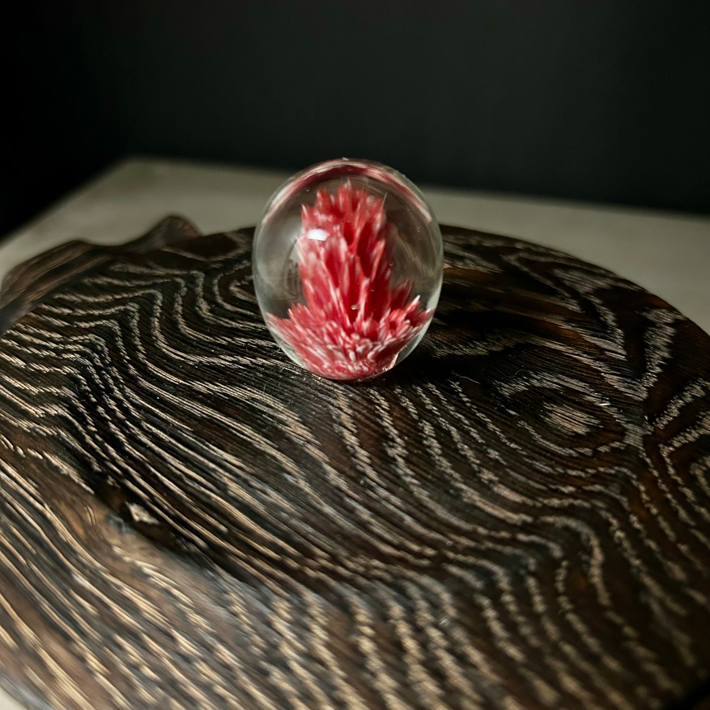 Ceramic Jar - Charred Oak Lid with Blown Glass